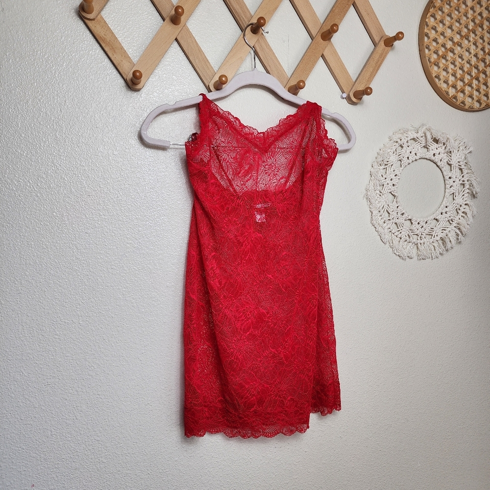 Victoria's Secret Lace Lingerie Slip Dress Women's Size M Red Floral She…
